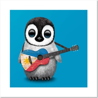 Baby Penguin Playing Filipino Flag Guitar Posters and Art